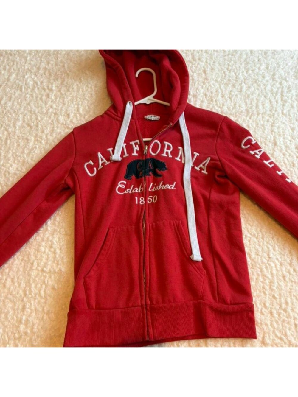 Red California zip up hoodie with white accents #california #loungewear